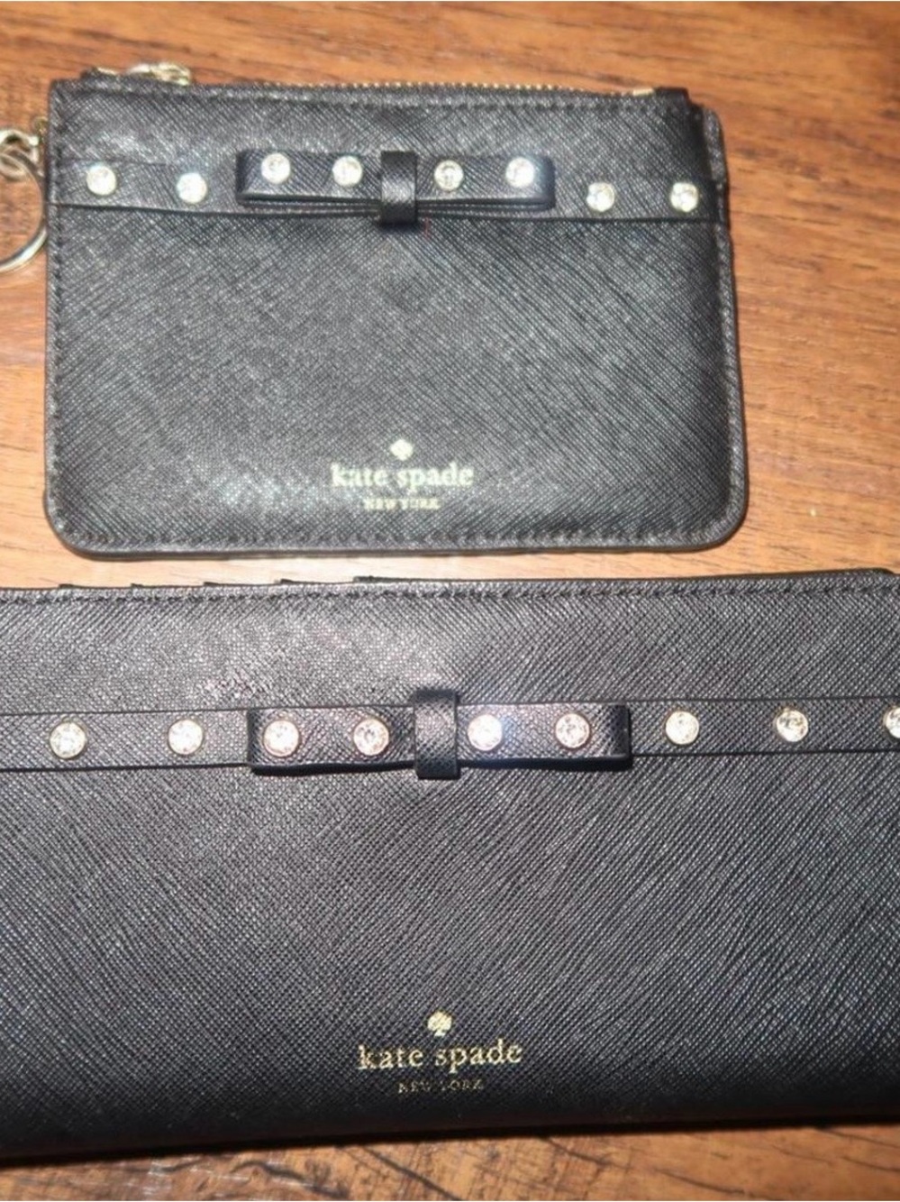 kate spade Black Saffiano Bow Zip Wallet and Card Pouch Set
